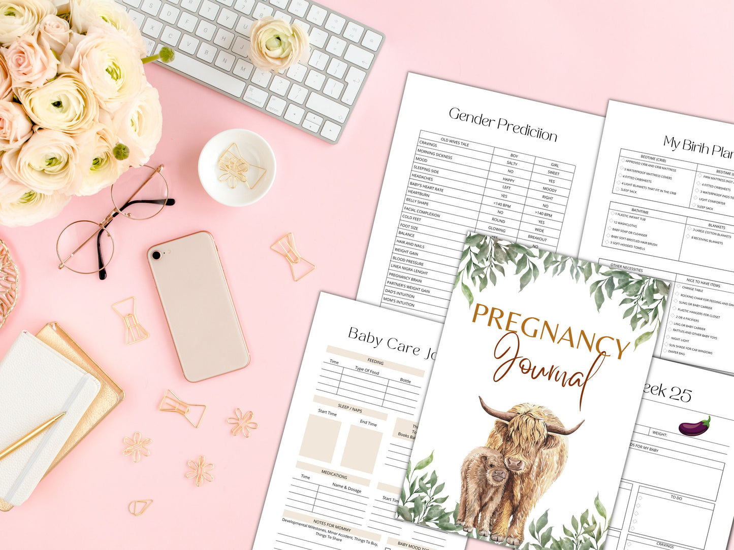 The Ultimate Pregnancy Journal, Printable Pregnancy Journal, Highland Cow Pregnancy Planner, Pregnancy Memory Book, Bump to Baby, PDF