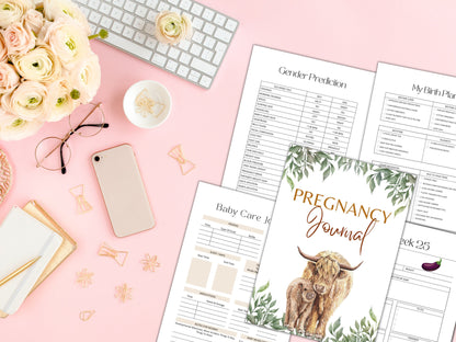 The Ultimate Pregnancy Journal, Printable Pregnancy Journal, Highland Cow Pregnancy Planner, Pregnancy Memory Book, Bump to Baby, PDF