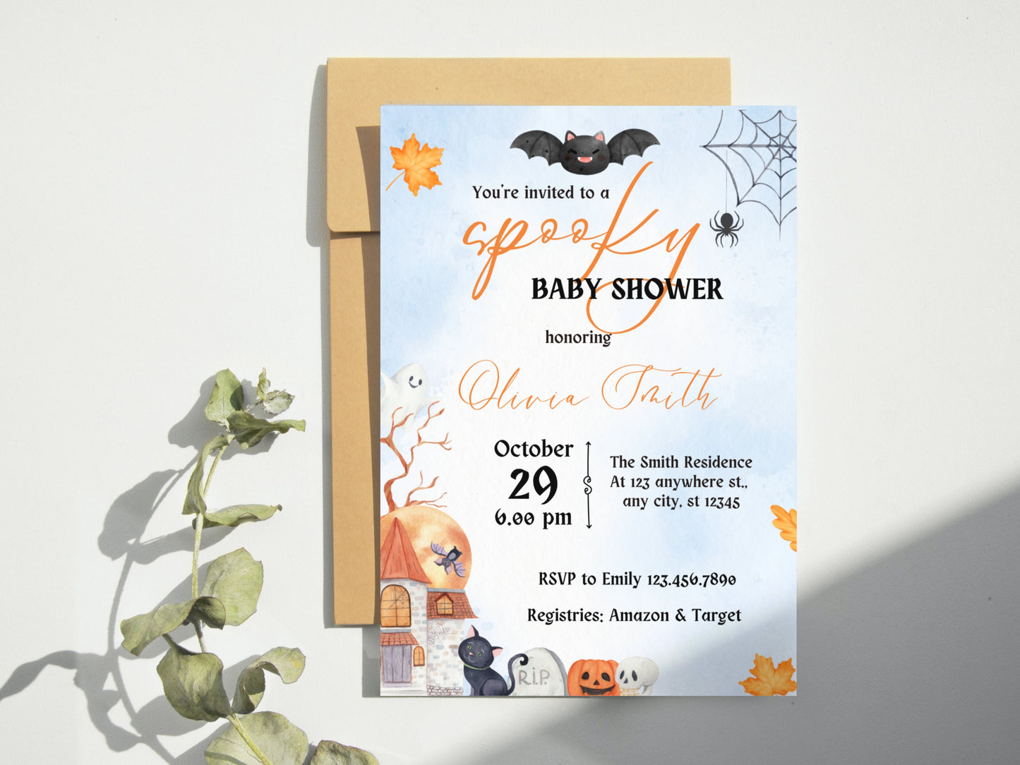 Editable Spooky Halloween Baby Shower Invitation, Boy Halloween Baby Shower Invite, Ghost Halloween Baby Shower, Spooky, Instant Download