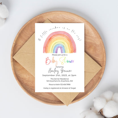 Editable Boho Rainbow Baby Shower Invitation, Rainbow Gender Reveal, Boho Rainbow Baby Invite, Pastel Rainbow Baby Shower, Instant Download