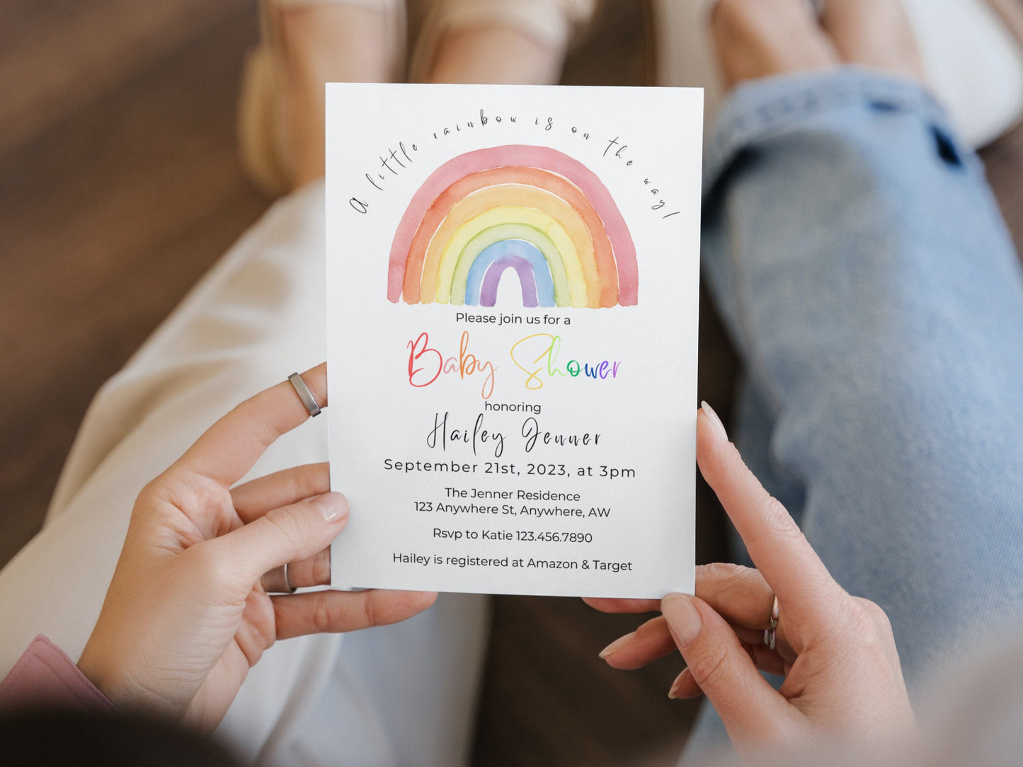 Editable Boho Rainbow Baby Shower Invitation, Rainbow Gender Reveal, Boho Rainbow Baby Invite, Pastel Rainbow Baby Shower, Instant Download