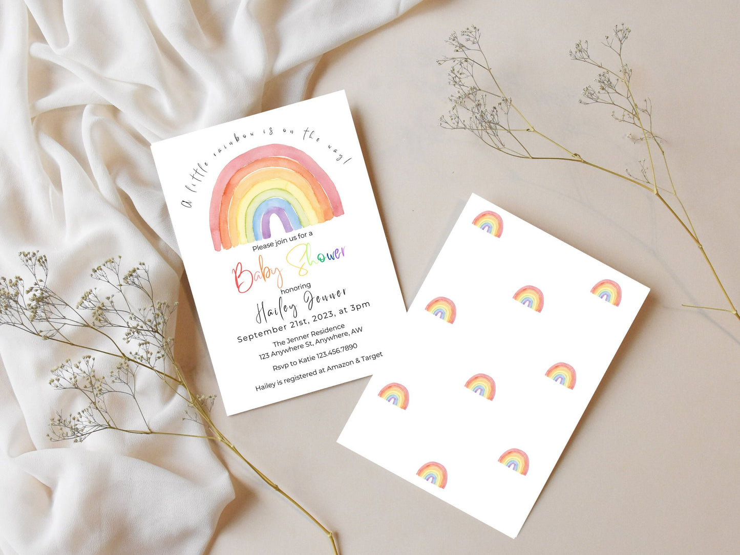 Editable Boho Rainbow Baby Shower Invitation, Rainbow Gender Reveal, Boho Rainbow Baby Invite, Pastel Rainbow Baby Shower, Instant Download