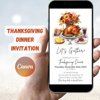 Thanksgiving Dinner Invitation, Friendsgiving Invitation, Fall Autumn Dinner Invite, Thanksgiving Turkey Invite, Editable Instant Download