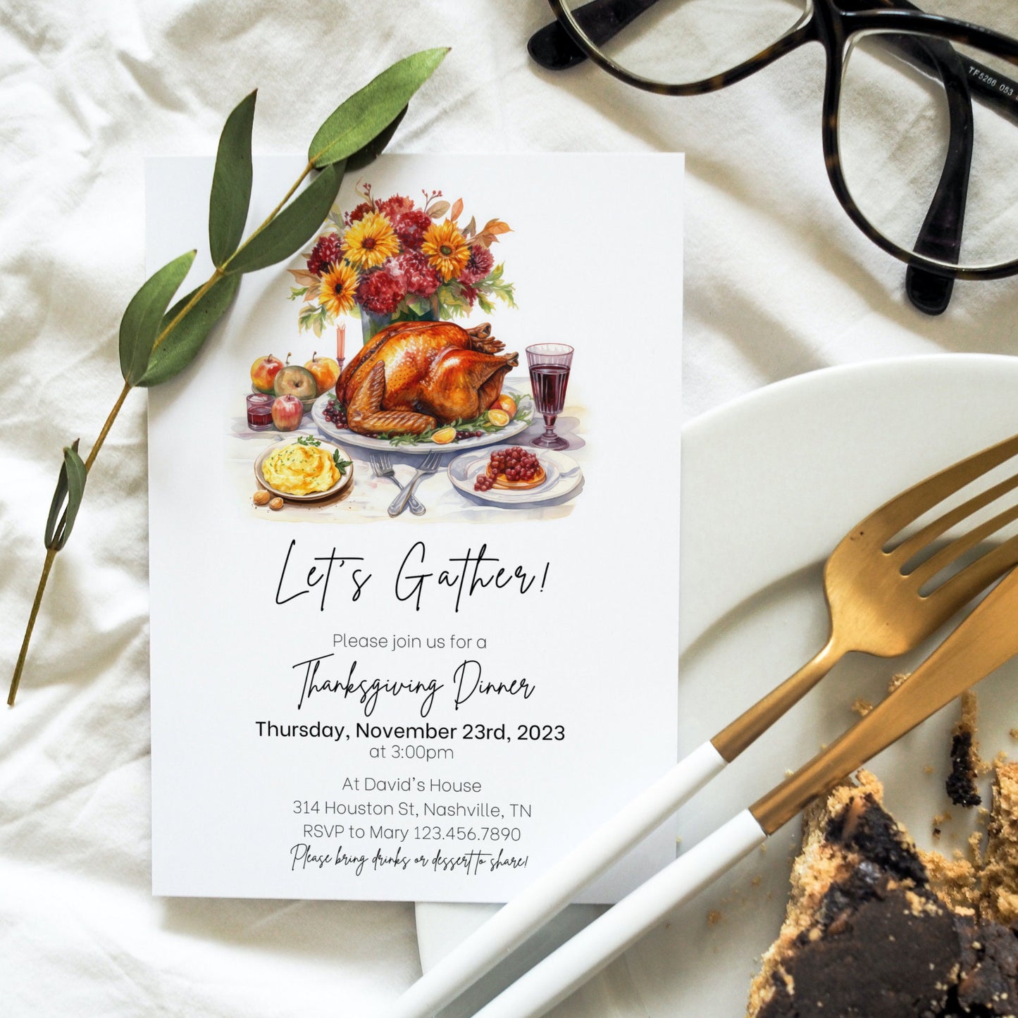 Thanksgiving Dinner Invitation, Friendsgiving Invitation, Fall Autumn Dinner Invite, Thanksgiving Turkey Invite, Editable Instant Download