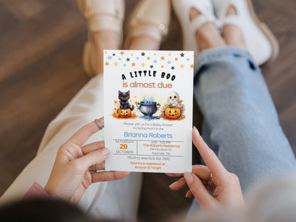 Editable A Little Boo Baby Shower Invitation, Boy Halloween Baby Shower Invite, Ghost Baby Shower, A little Boo is due, Instant Download