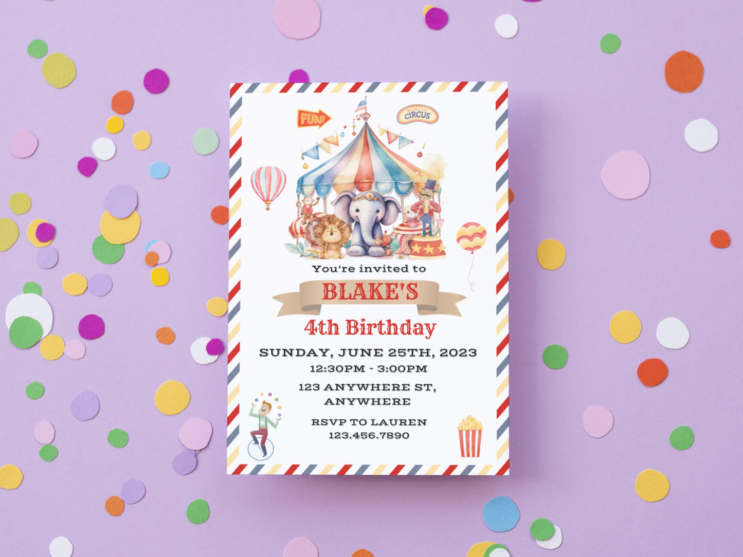 Editable Carnival Birthday Invitation, Circus Party Invite Template, Carnival Party Celebration, Circus Birthday Invite, Instant Download