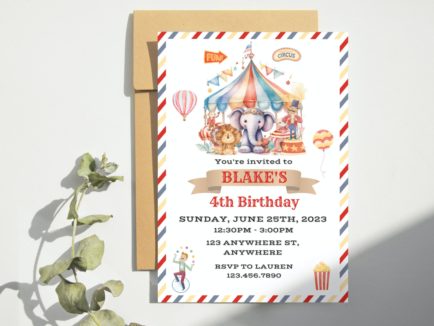 Editable Carnival Birthday Invitation, Circus Party Invite Template, Carnival Party Celebration, Circus Birthday Invite, Instant Download