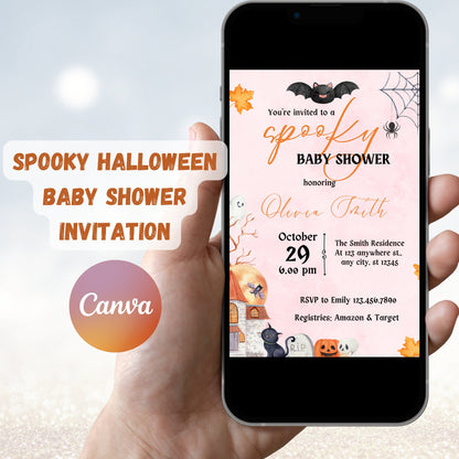 Editable Spooky Halloween Baby Shower Invitation, Girl Halloween Baby Shower Invite, Ghost Halloween Baby Shower, Spooky, Instant Download