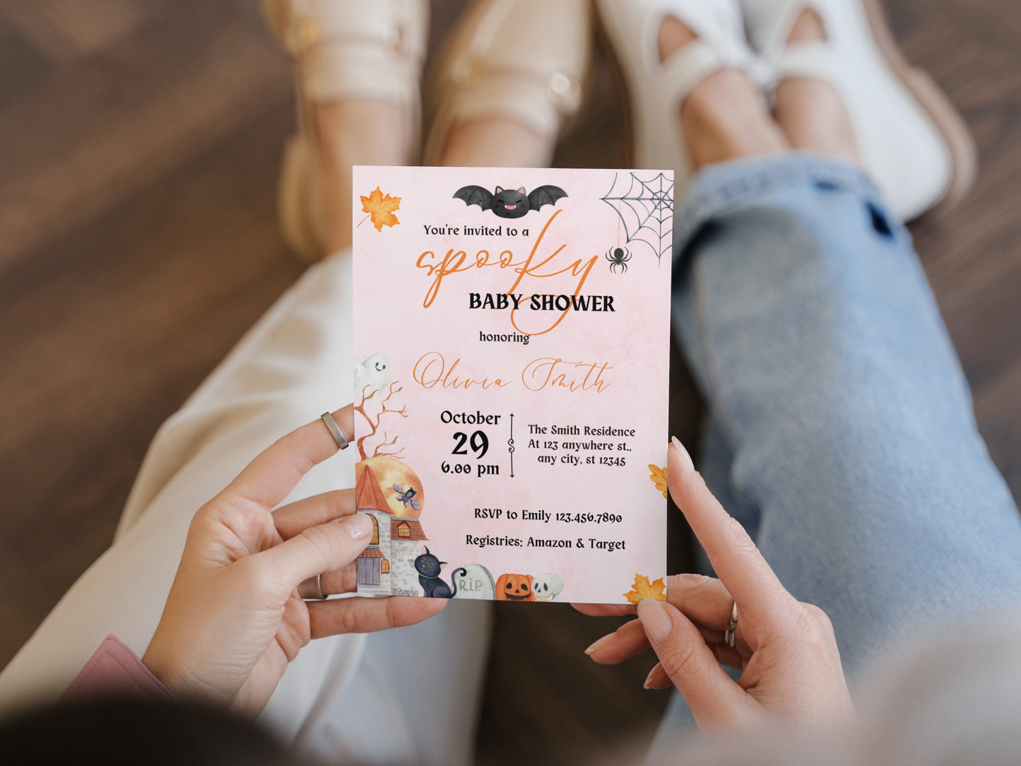 Editable Spooky Halloween Baby Shower Invitation, Girl Halloween Baby Shower Invite, Ghost Halloween Baby Shower, Spooky, Instant Download