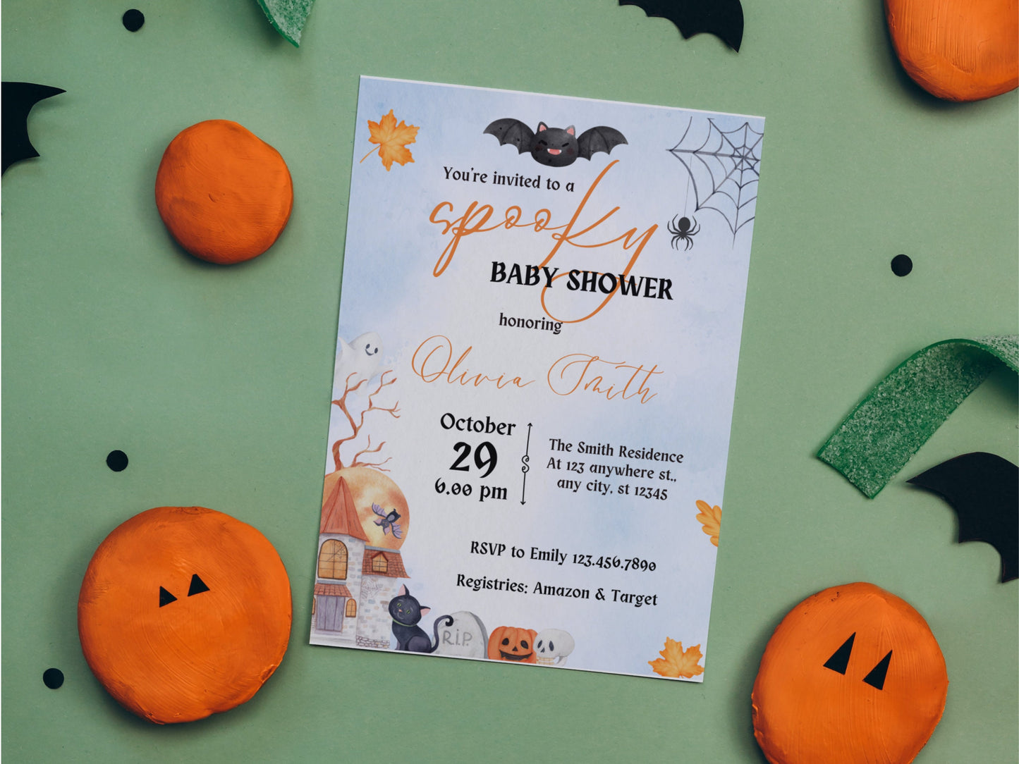 Editable Spooky Halloween Baby Shower Invitation, Boy Halloween Baby Shower Invite, Ghost Halloween Baby Shower, Spooky, Instant Download