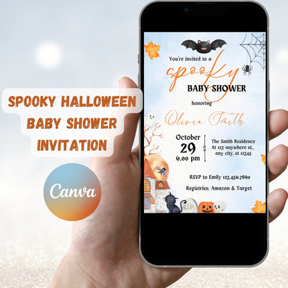 Editable Spooky Halloween Baby Shower Invitation, Boy Halloween Baby Shower Invite, Ghost Halloween Baby Shower, Spooky, Instant Download