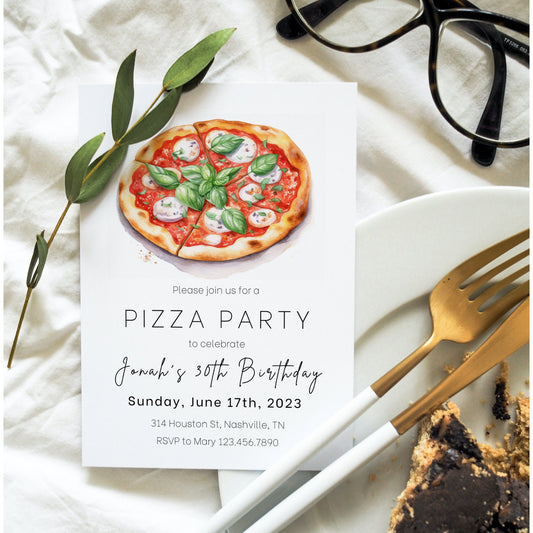 Editable Pizza Invitation, Pizza Birthday Invitation, Pizza Night, Pizza Party Celebration, Minimalist Pizza Invitation, Instant Download