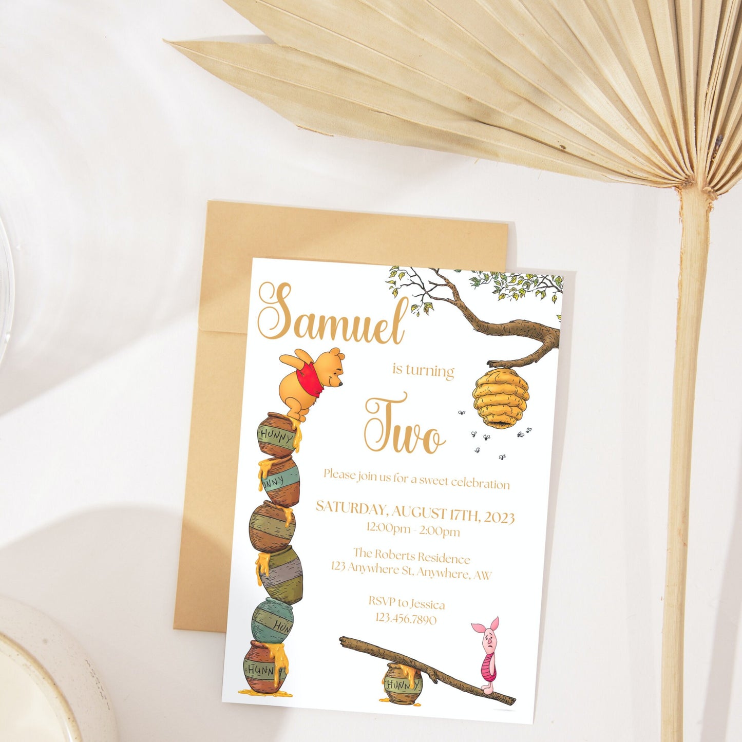 Editable Winnie the Pooh Birthday Invitation, Classic Winnie the Pooh Invitation Template, Pooh Bear Digital Invitation,  Little Hunny First