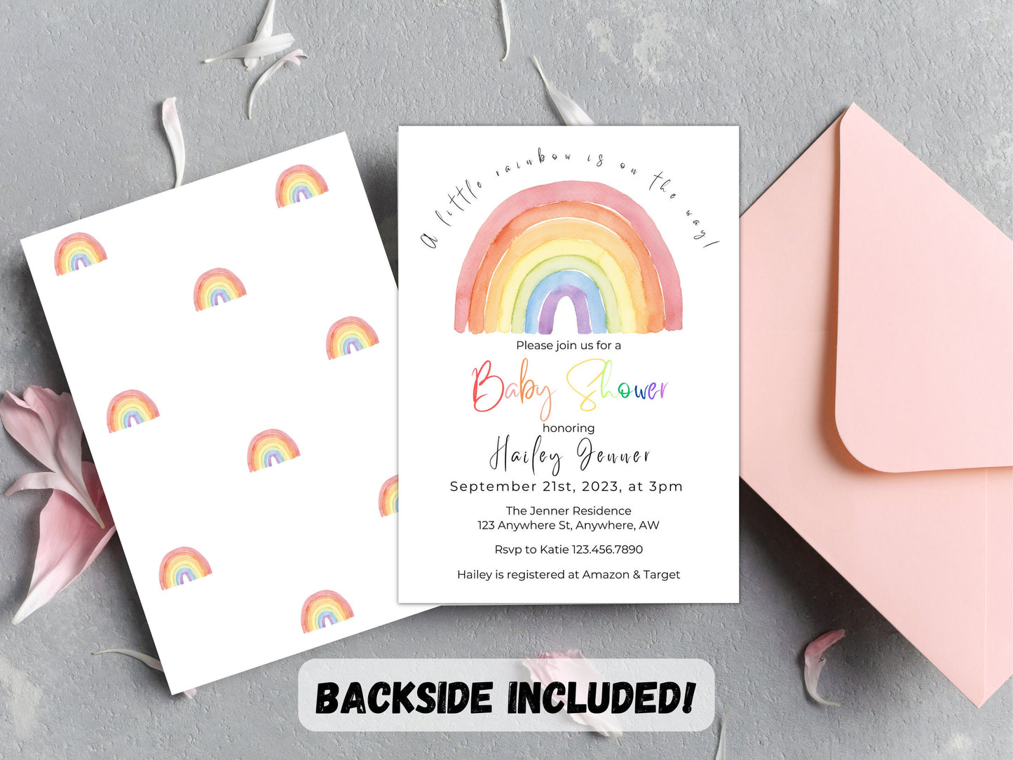 Editable Boho Rainbow Baby Shower Invitation, Rainbow Gender Reveal, Boho Rainbow Baby Invite, Pastel Rainbow Baby Shower, Instant Download