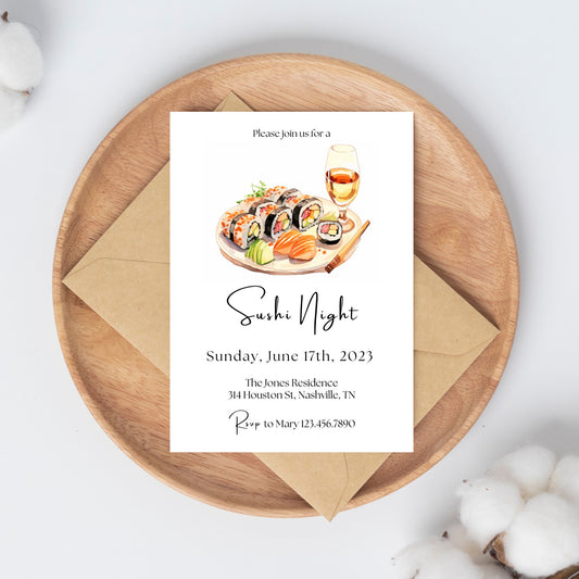 Editable Sushi Invitation, Sushi Birthday Invitation, Sushi Night, Sushi Party Celebration, Minimalist Sushi Invitation, Instant Download