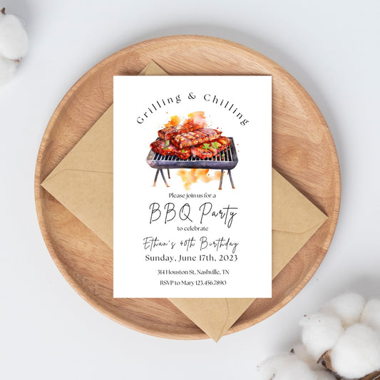 Editable BBQ Invitation, BBQ Birthday Invitation, Grill Invitation, BBQ Party Celebration, Meat Grill Invite, Grill Barbecue Invitation