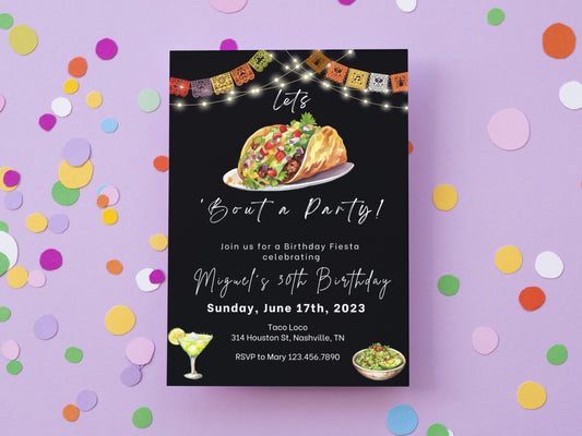 Editable Taco 'Bout a Party Invitation, Fiesta Birthday Party Invitation, Taco 'Bout Party Fiesta, Taco Birthday Invitation, Fiesta Invite