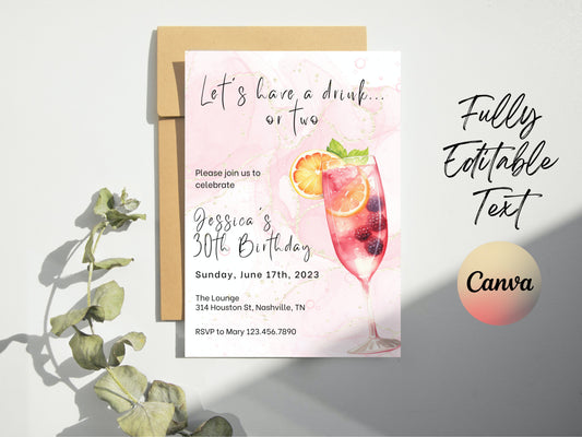 Editable Cocktails Invitation, Cocktail Birthday Invitation, Happy Hour, Drinks Party Celebration, Happy hour Invitation, Instant Download