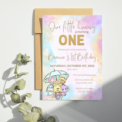 Editable Winnie the Pooh Birthday Invitation, Winnie 1st Birthday Invitation, Winnie First Birthday Invite, Pooh Bear, Instant Download