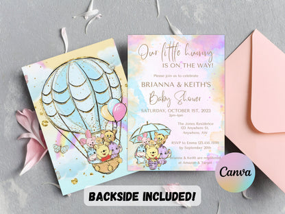 Winnie the Pooh Baby Shower Invitation, Winnie and friends Baby Shower Invitation, Winnie the Pooh Girl Invite, Editable Instant Download