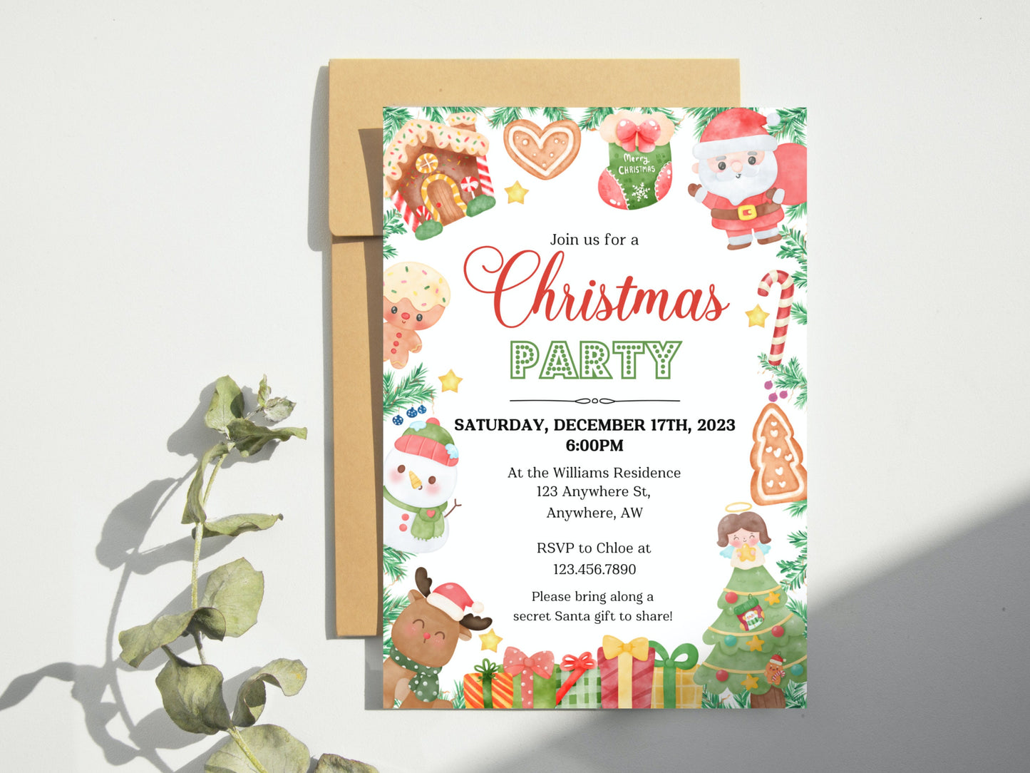 Editable Christmas Party Invitation, Kids Christmas Party Invitation Template, Kids Printable Holiday Party Invite, House Party Invitation