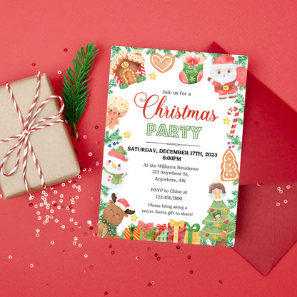 Editable Christmas Party Invitation, Kids Christmas Party Invitation Template, Kids Printable Holiday Party Invite, House Party Invitation