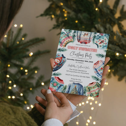 Editable Ugly Sweater Christmas Party Invitation, Christmas Party Invitation, Christmas Invitation, Ugly Sweater Party Invite, House Party