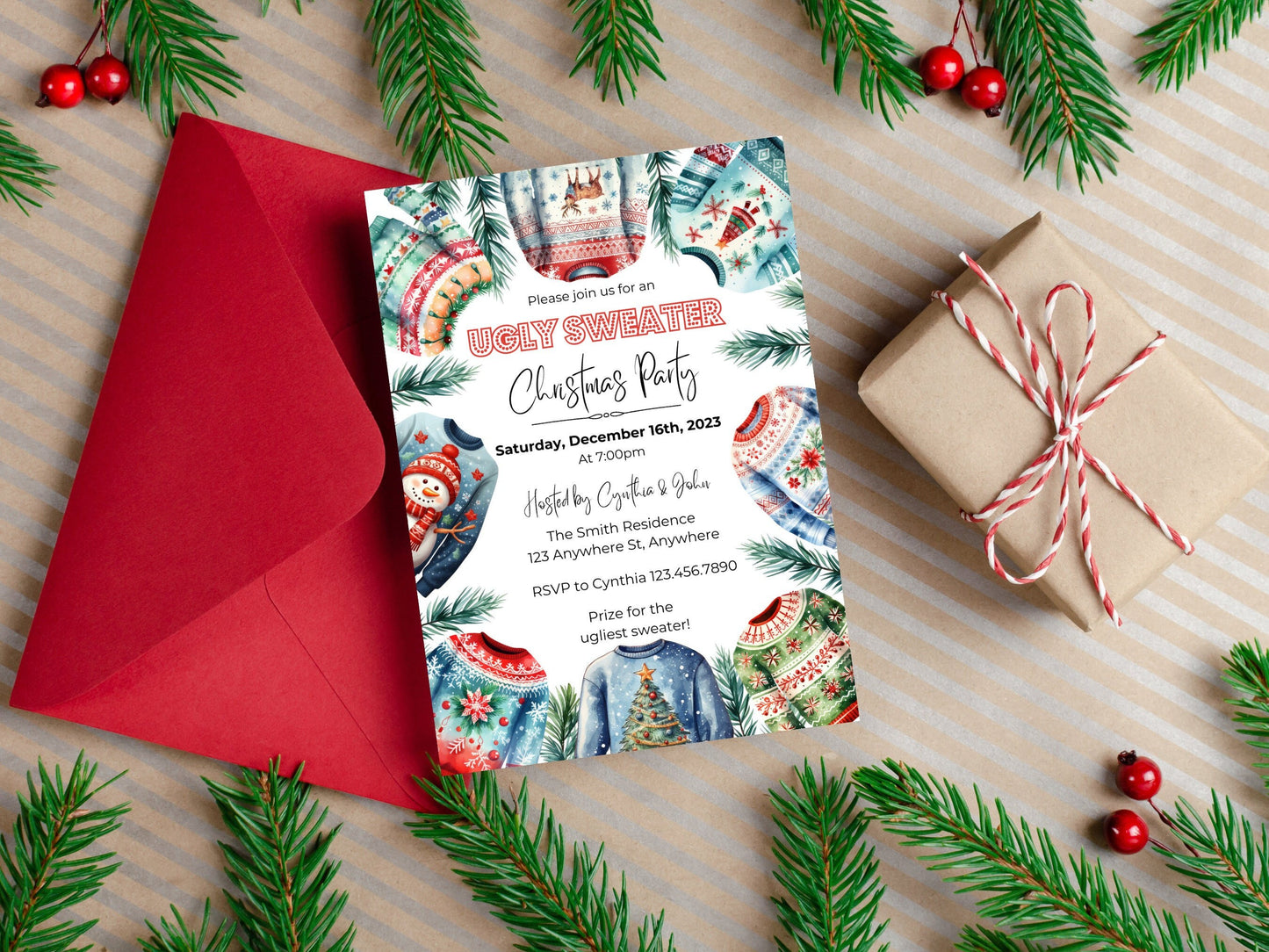 Editable Ugly Sweater Christmas Party Invitation, Christmas Party Invitation, Christmas Invitation, Ugly Sweater Party Invite, House Party