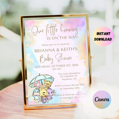 Winnie the Pooh Baby Shower Invitation, Winnie and friends Baby Shower Invitation, Winnie the Pooh Girl Invite, Editable Instant Download