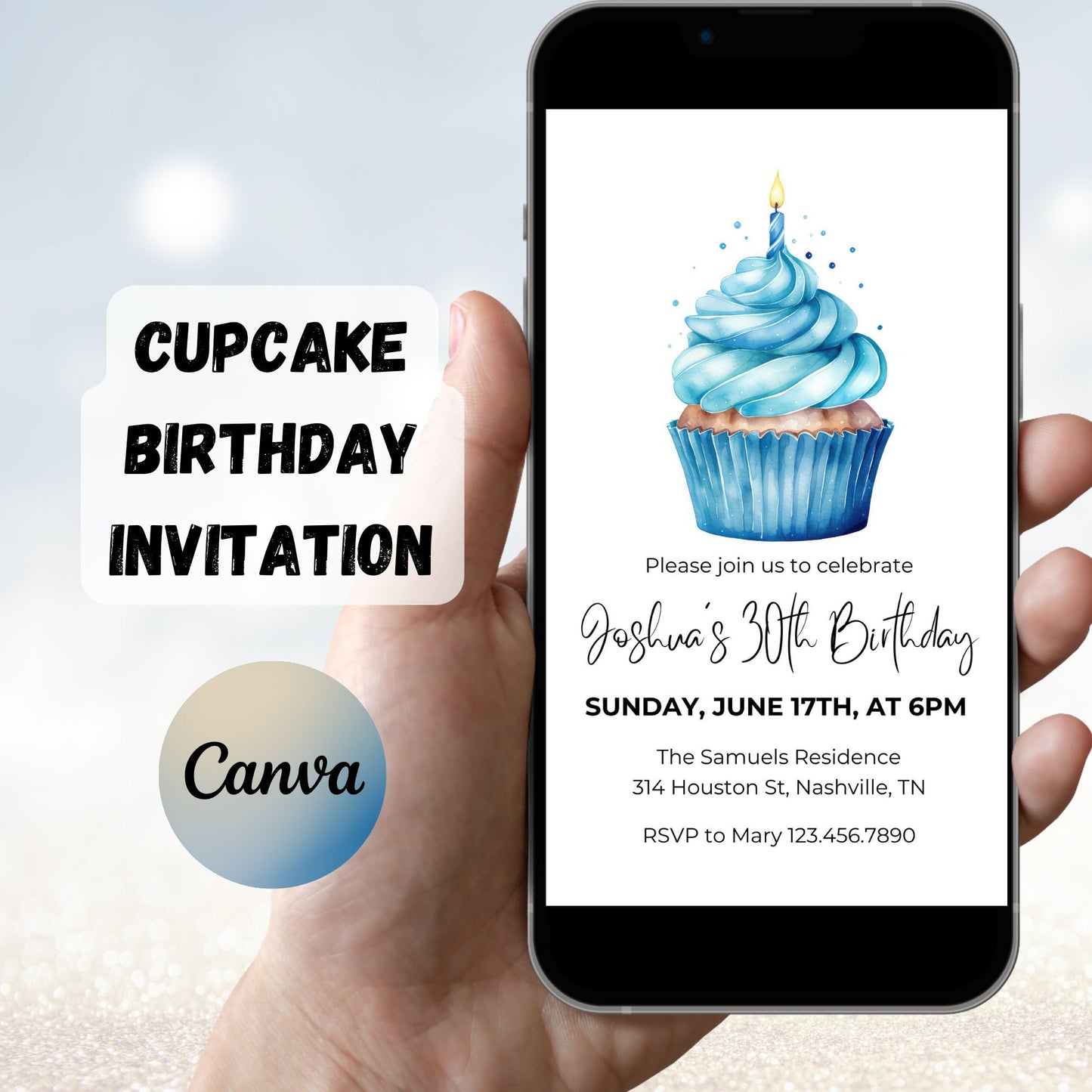 Simple Birthday Invitation, Cupcake Birthday Invitation, Surprise Birthday Party,  Birthday Cupcake Invite, Editable Cake Birthday Invite