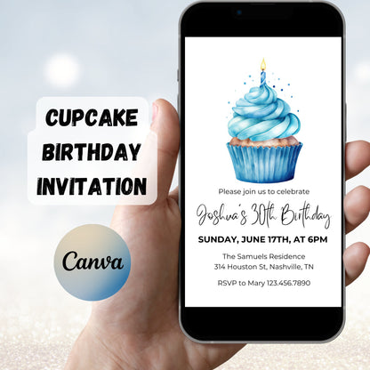 Simple Birthday Invitation, Cupcake Birthday Invitation, Surprise Birthday Party,  Birthday Cupcake Invite, Editable Cake Birthday Invite