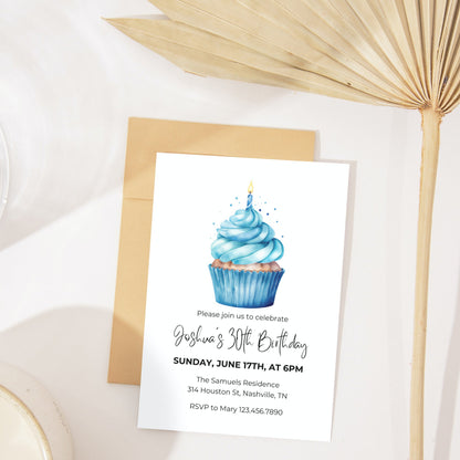 Simple Birthday Invitation, Cupcake Birthday Invitation, Surprise Birthday Party,  Birthday Cupcake Invite, Editable Cake Birthday Invite