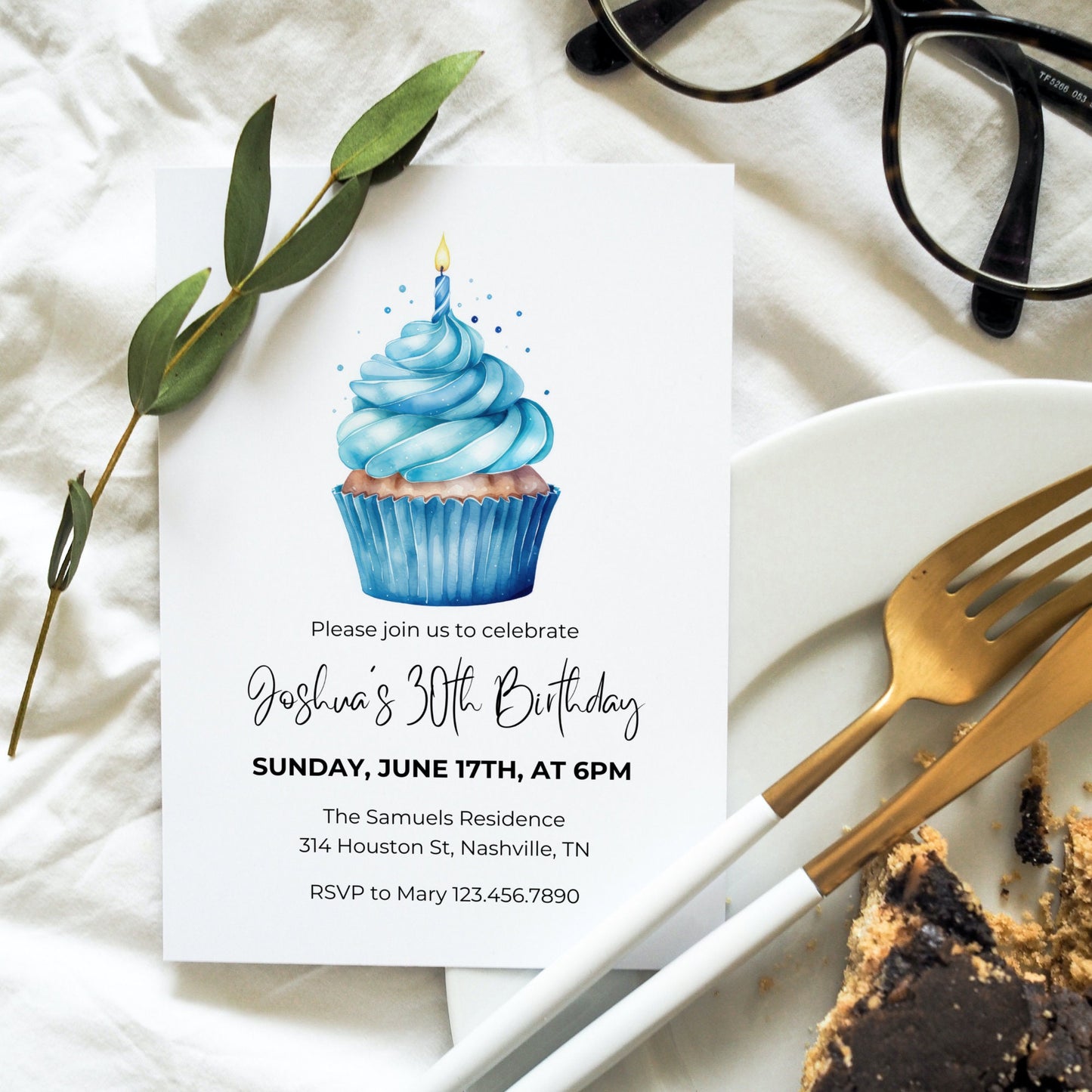 Simple Birthday Invitation, Cupcake Birthday Invitation, Surprise Birthday Party,  Birthday Cupcake Invite, Editable Cake Birthday Invite