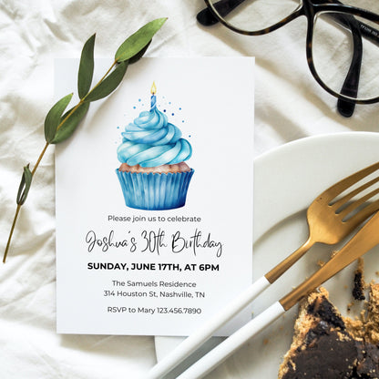 Simple Birthday Invitation, Cupcake Birthday Invitation, Surprise Birthday Party,  Birthday Cupcake Invite, Editable Cake Birthday Invite