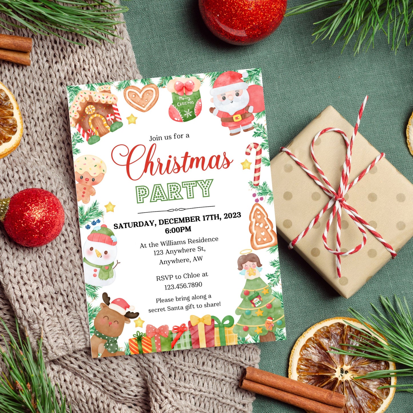 Editable Christmas Party Invitation, Kids Christmas Party Invitation Template, Kids Printable Holiday Party Invite, House Party Invitation