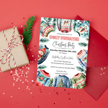 Editable Ugly Sweater Christmas Party Invitation, Christmas Party Invitation, Christmas Invitation, Ugly Sweater Party Invite, House Party