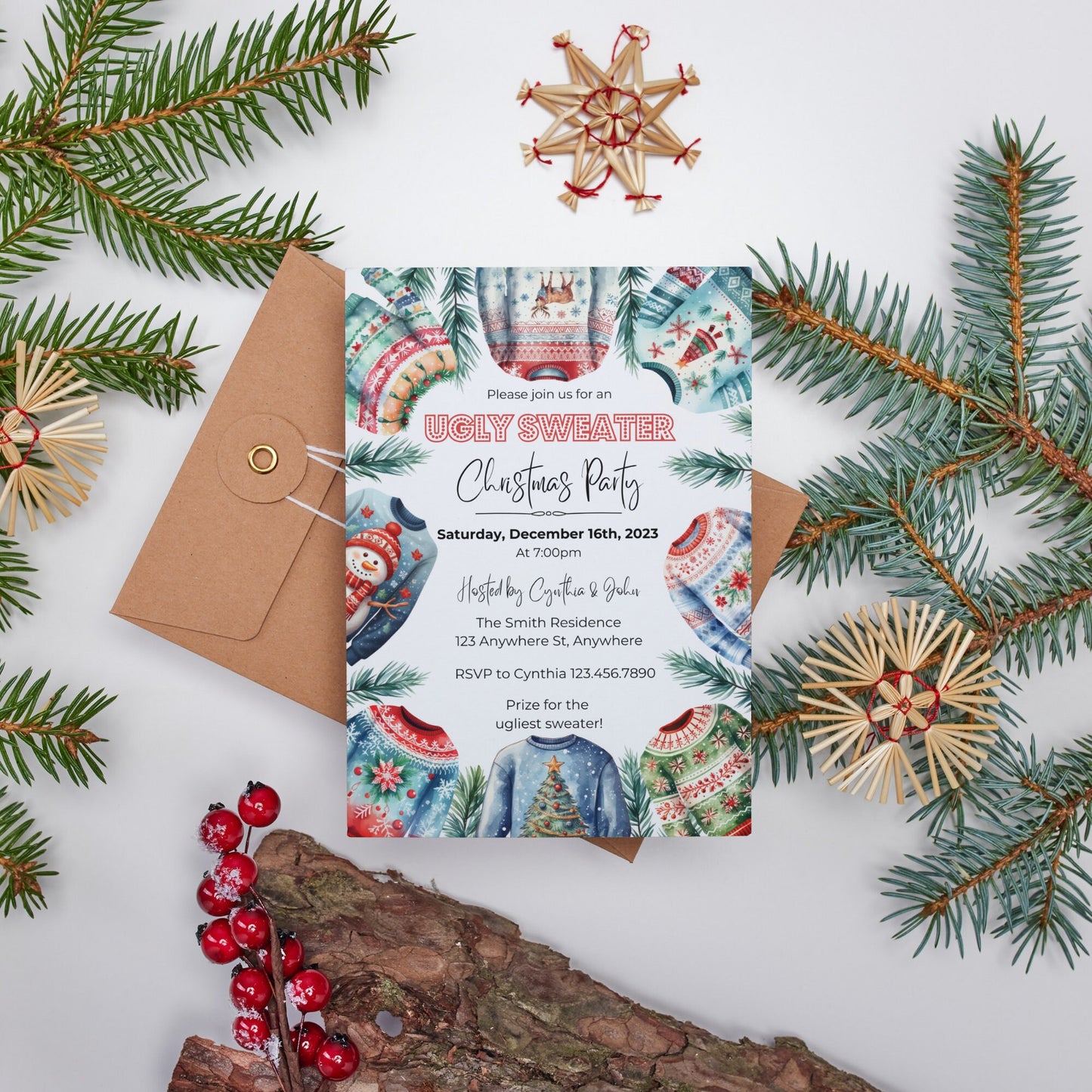 Editable Ugly Sweater Christmas Party Invitation, Christmas Party Invitation, Christmas Invitation, Ugly Sweater Party Invite, House Party