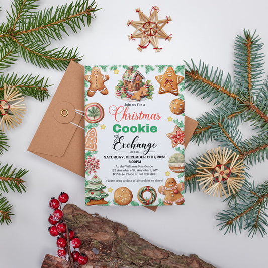 Christmas Cookie Exchange Invitation Template, Christmas Cookie Decorating Invitation, Gingerbread House Invite, Holiday Party Invitation