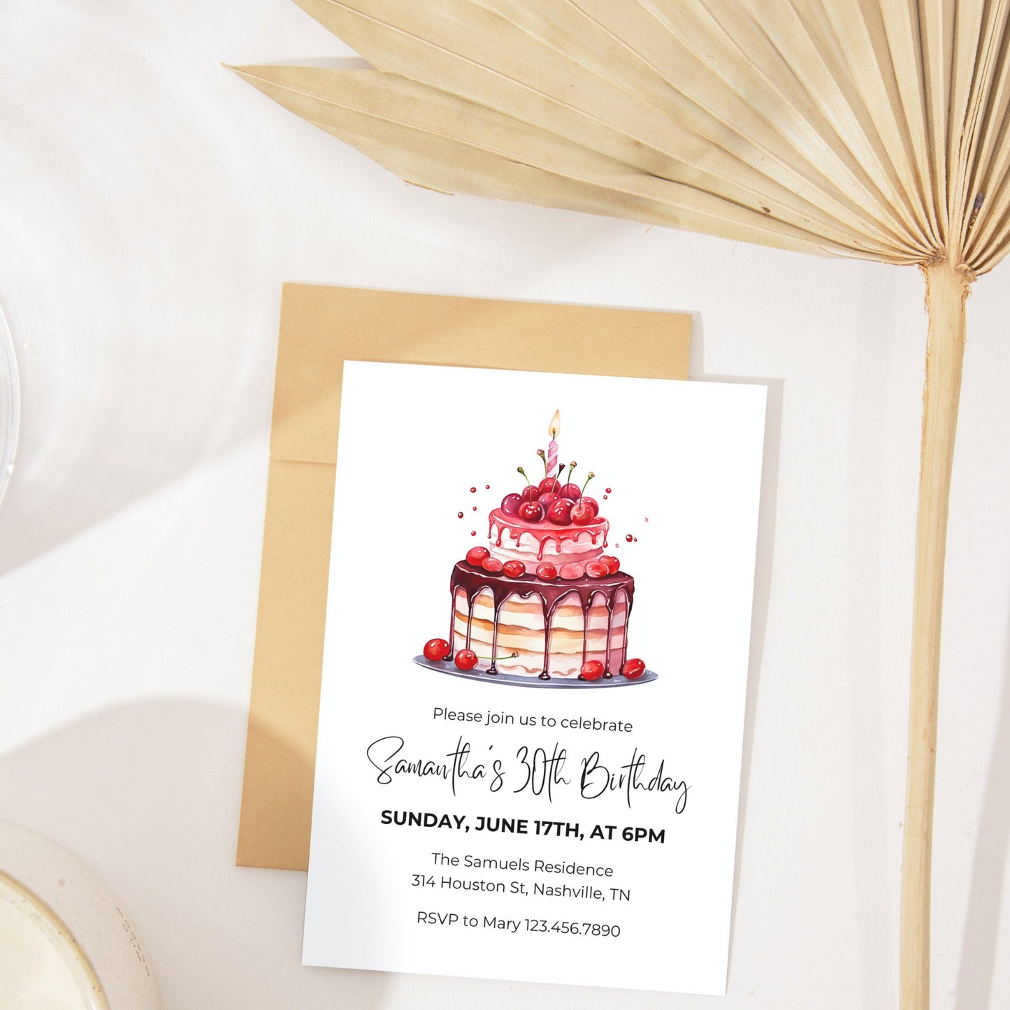 Simple Birthday Invitation, Adult Birthday, Simple Invitation, Surprise Birthday Party,  Birthday Cake Invitation, Editable Birthday Invite