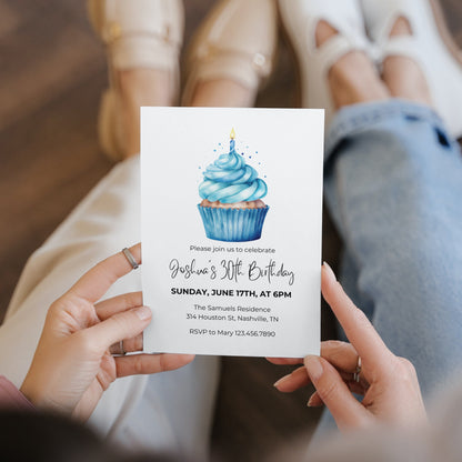 Simple Birthday Invitation, Cupcake Birthday Invitation, Surprise Birthday Party,  Birthday Cupcake Invite, Editable Cake Birthday Invite