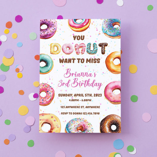 Editable Donut Birthday Invitation, You Donut Want To Miss Invite Donut 1st Birthday Party Invitations Doughnut Girl invite Instant Download