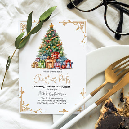 Editable Christmas Party Invitation, Christmas Eve Party Invitation Template, Christmas Tree Printable Invite, Holiday Party Invitation