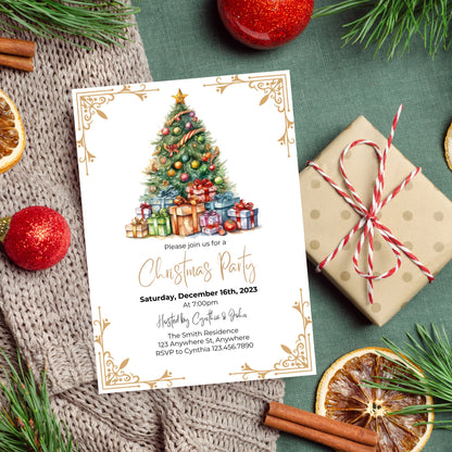 Editable Christmas Party Invitation, Christmas Eve Party Invitation Template, Christmas Tree Printable Invite, Holiday Party Invitation