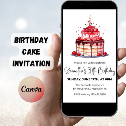 Simple Birthday Invitation, Adult Birthday, Simple Invitation, Surprise Birthday Party,  Birthday Cake Invitation, Editable Birthday Invite