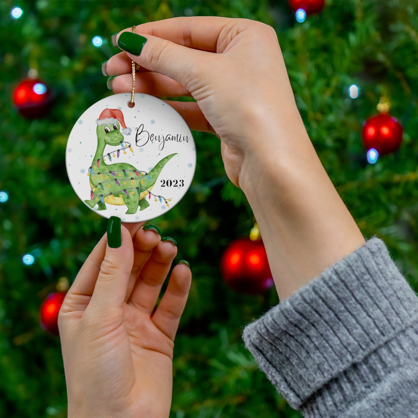 Personalized Boy Christmas Ornament, Christmas Ornament 2023, Boy Christmas Gift, Custom Dinosaur Ornament, Boy Dinosaur Christmas Ornament