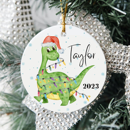 Personalized Boy Christmas Ornament, Christmas Ornament 2023, Boy Christmas Gift, Custom Dinosaur Ornament, Boy Dinosaur Christmas Ornament