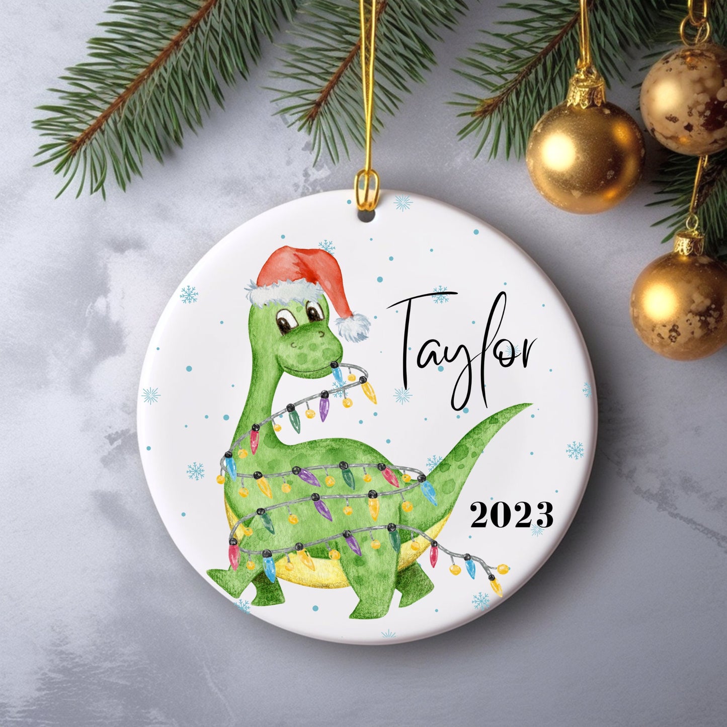 Personalized Boy Christmas Ornament, Christmas Ornament 2023, Boy Christmas Gift, Custom Dinosaur Ornament, Boy Dinosaur Christmas Ornament