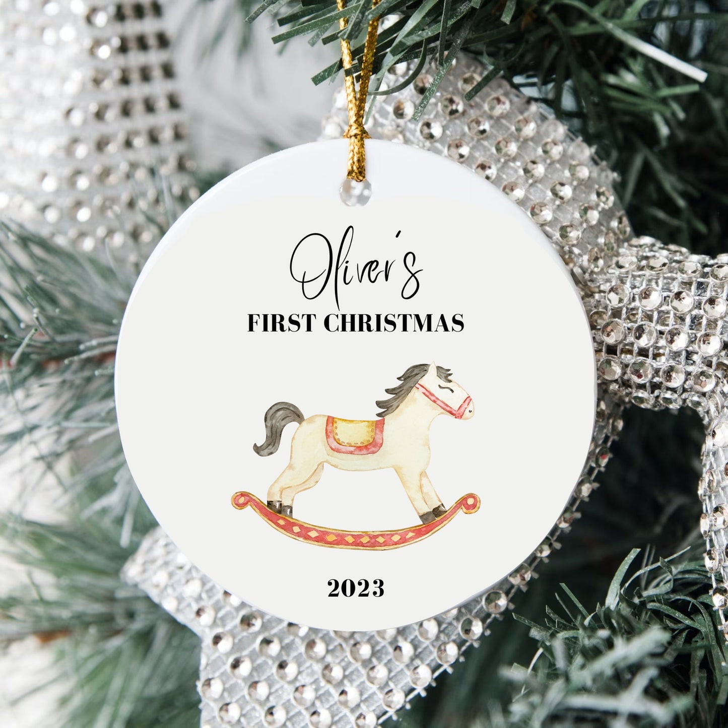 Personalized Baby's 1st Christmas Ornament, Baby's First Christmas Ornament 2023, New Baby Christmas Gift, Custom Horse Ornament Milestone