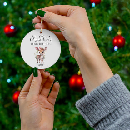 Personalized Baby's 1st Christmas Ornament, Custom Crib Ornament, Baby's First Christmas Ornament 2023, New Baby Gift, Girl Deer Ornament