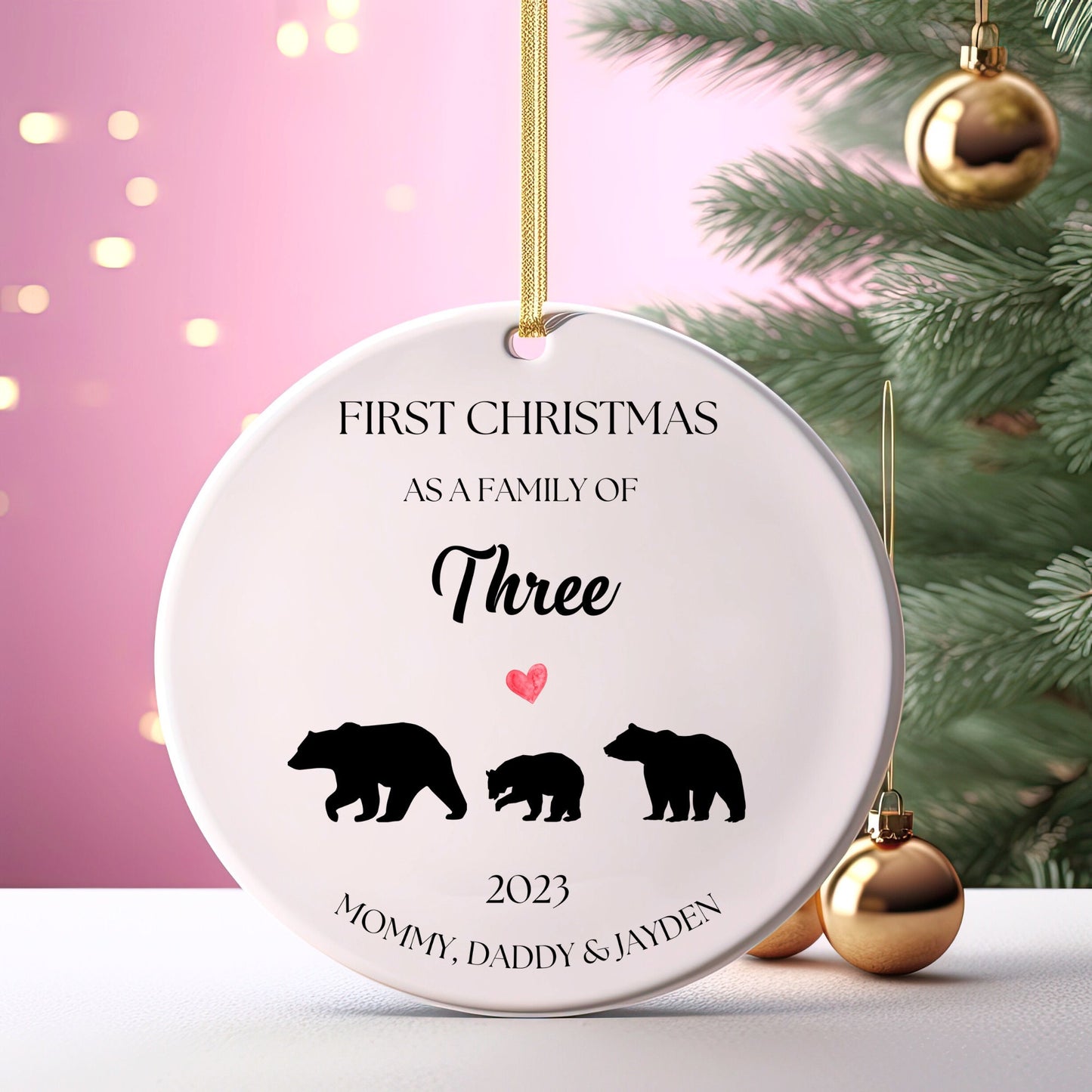 Personalized First Christmas As a Family Ornament, First Christmas As a Family of 3, Custom Bear Ornament, Family of Three Ornament